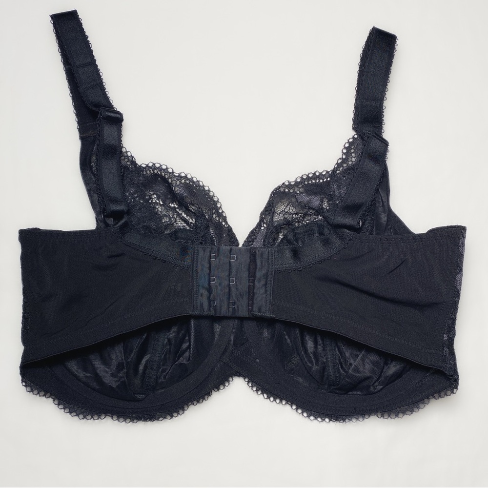 32J PANACHE Clara Side Support Bra Charcoal/Black Underwire Unlined Lace - Picture 2 of 3